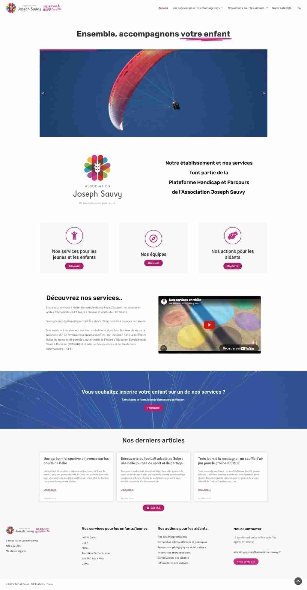 Capture d'écran du site web IME AL CASAL - ASSOCIATION SAUVY - Site institutionnel pour l'Institut Médico-Éducatif avec espace famille et actualités réalisé par l'agence web Domoveillance