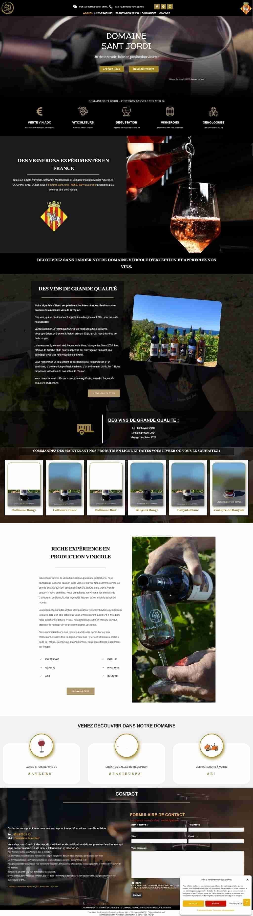 Capture d'écran du site web DOMAINESANTJORDI - Site e-commerce viticole et système de dégustation en ligne réalisé par l'agence web Domoveillance