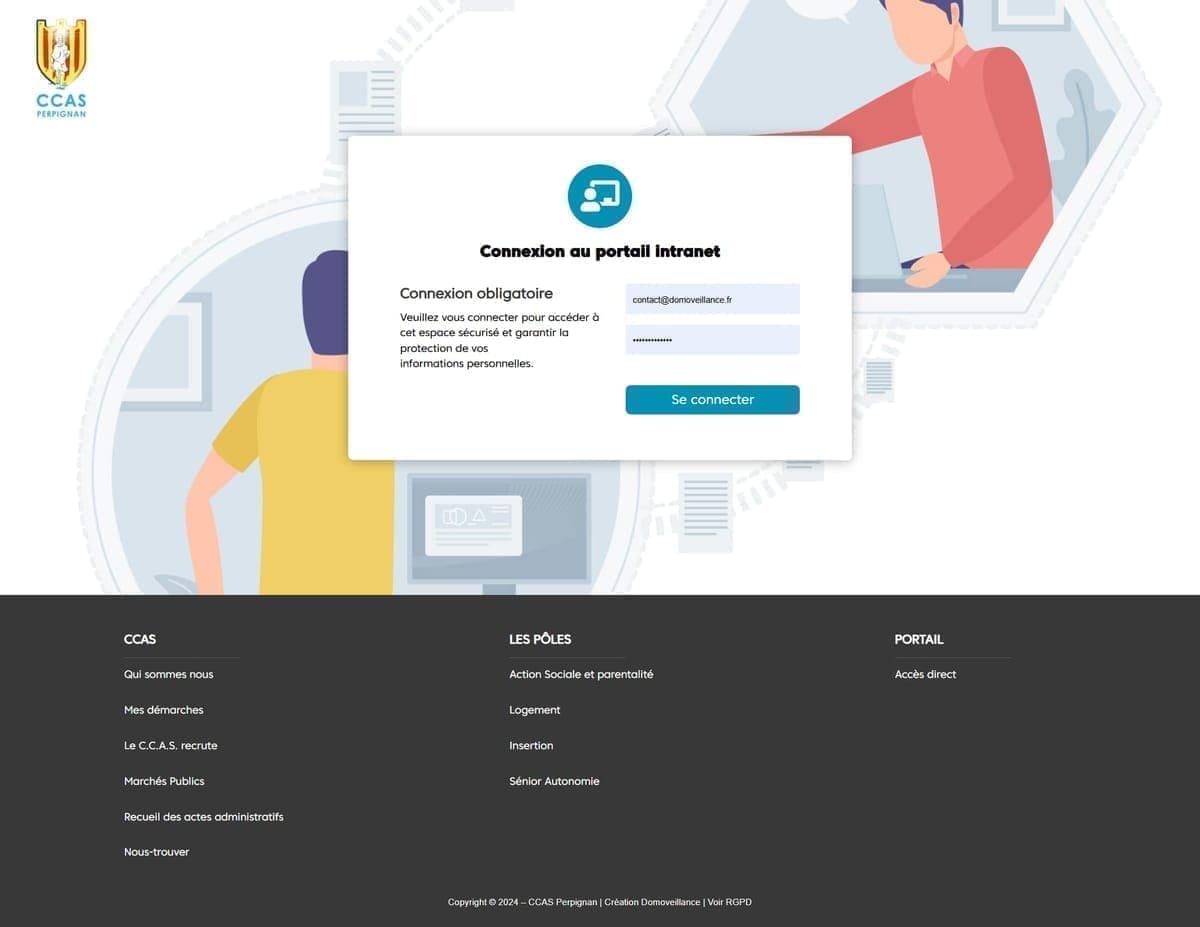 Capture d'écran du site web CCAS PERPIGNAN - Site internet + Intranet pour le Centre Communal d'Action Sociale avec gestion des demandes réalisé par l'agence web Domoveillance