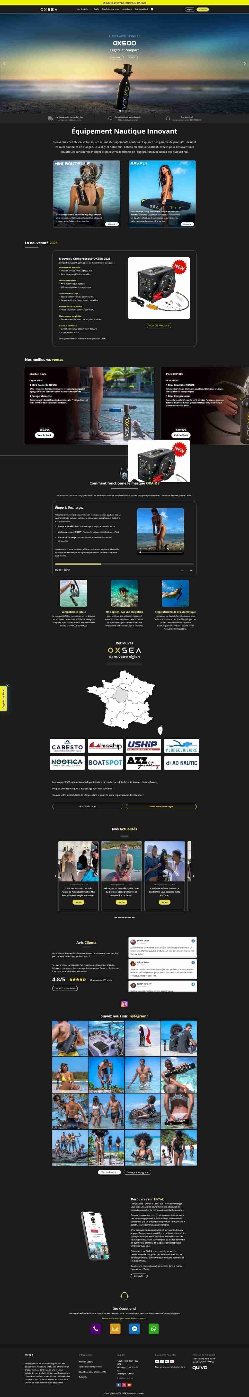 Capture d'écran du site web OXSEA - Site e-commerce spécialisé dans la fabrication de matériel de plongée professionnel réalisé par l'agence web Domoveillance