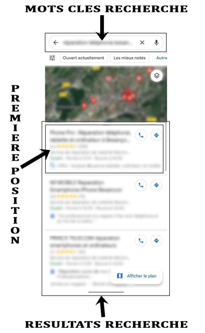 resultat classement seo referencement Google Maps