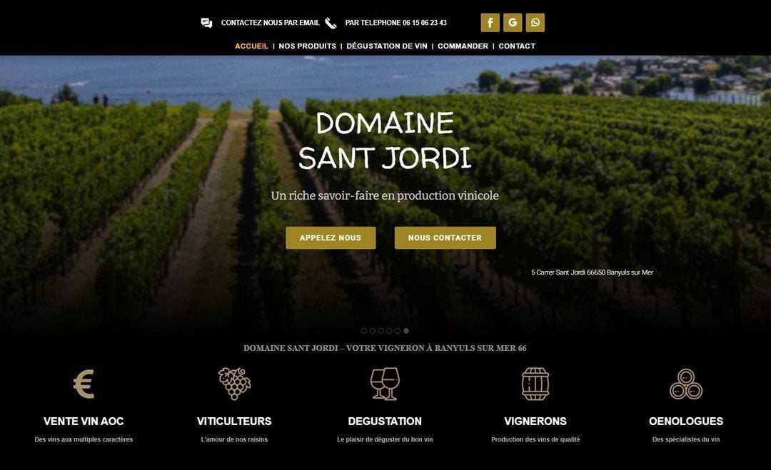 Création du site internet domainesantjordi.com – Viticulteur à Banyuls Sur Mer